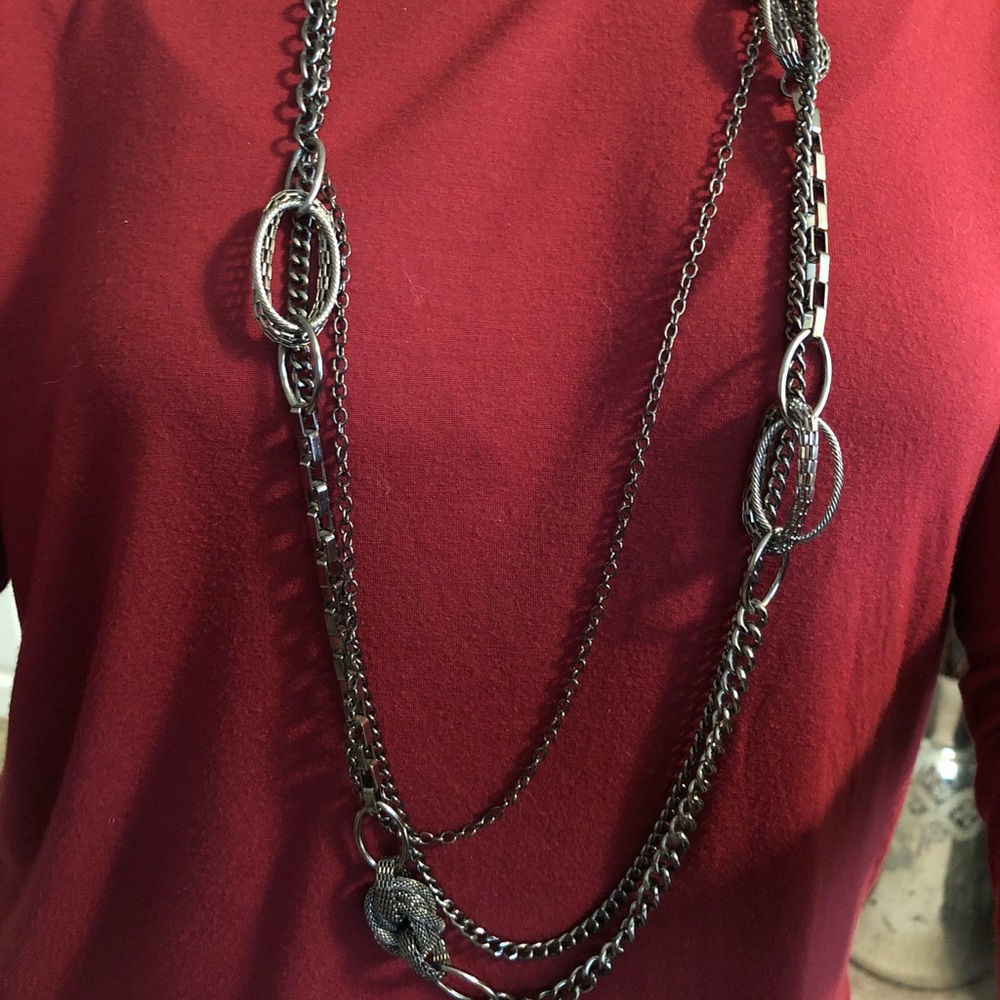 Long Gun Metal Chain Necklace